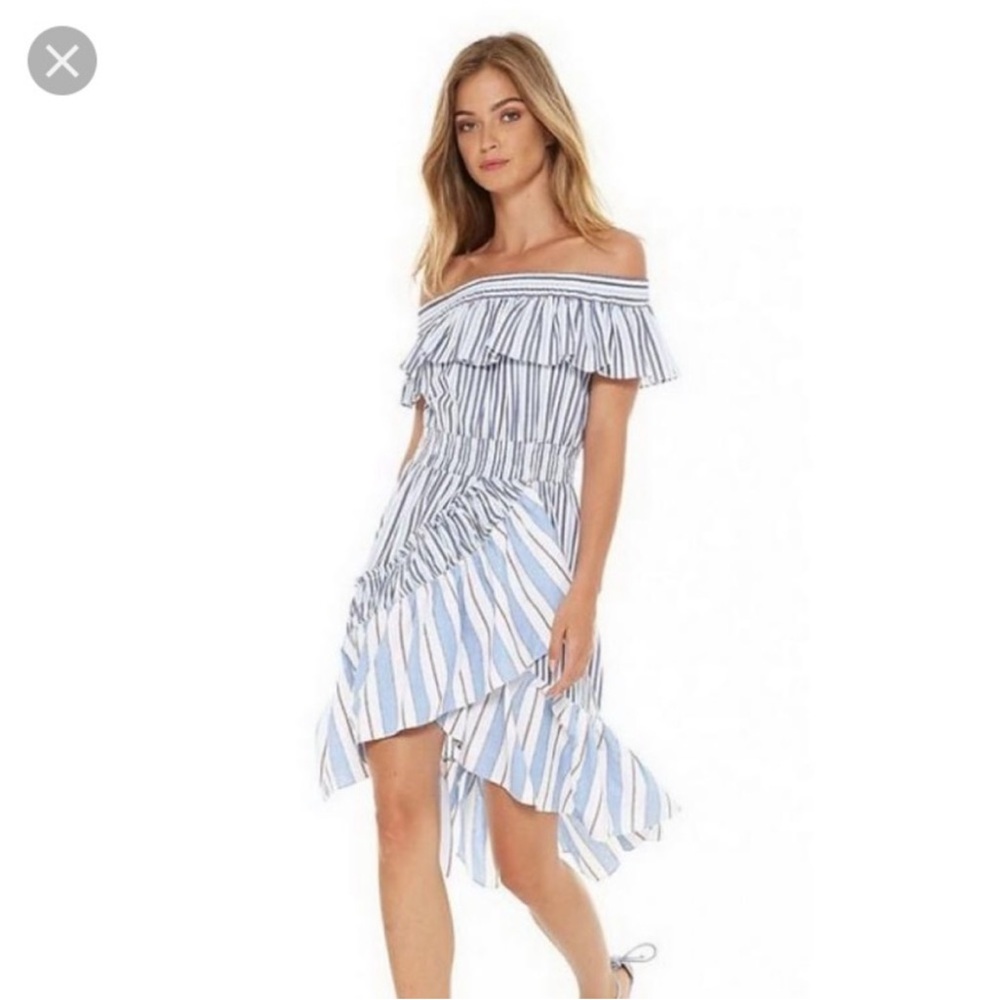 Misa Los Angeles Marin Off Shoulder Striped Dress